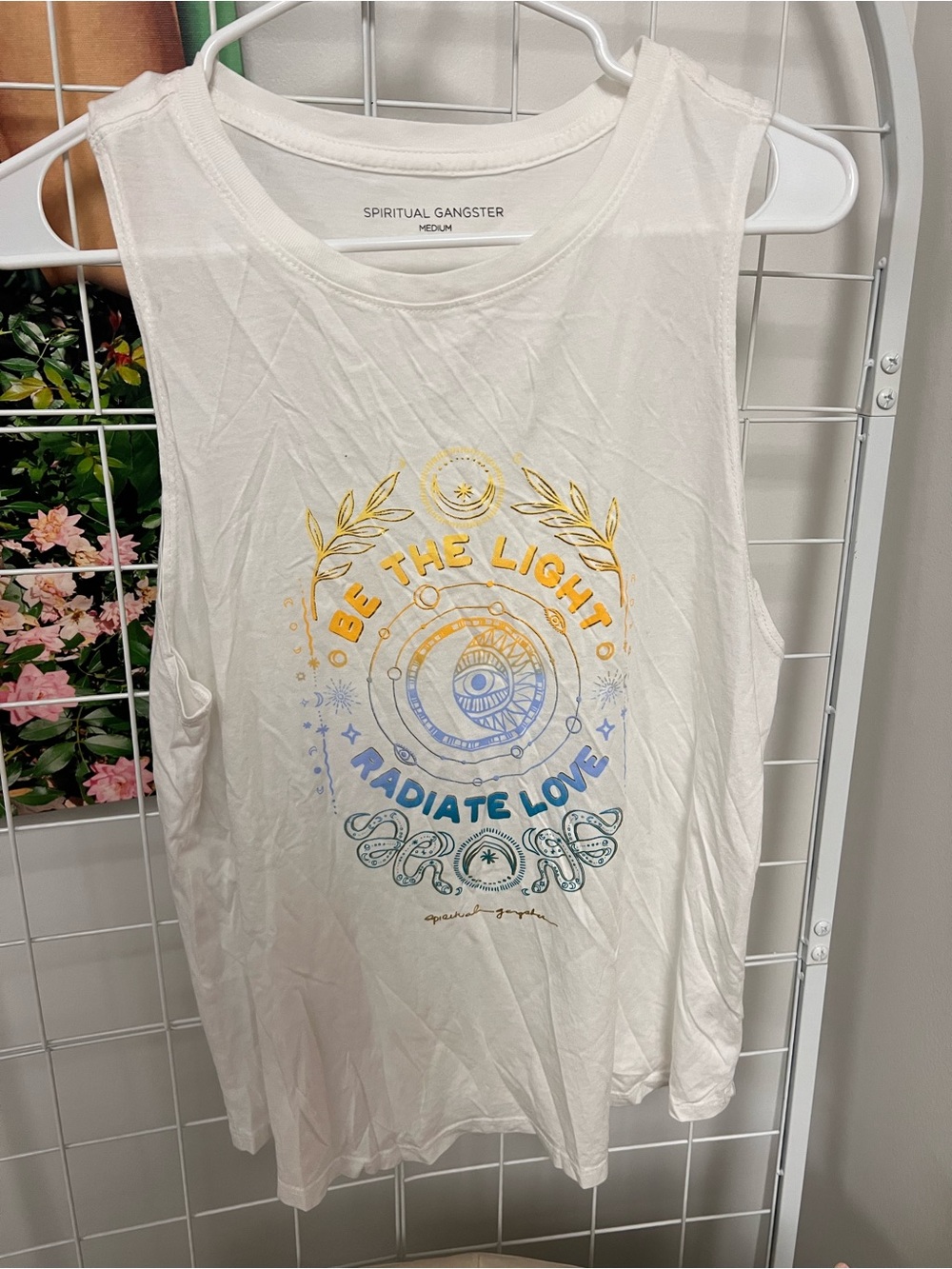 Spiritual Gangster White Muscle Tank with Yellow & Blue Graphic - Picture 3 of 7